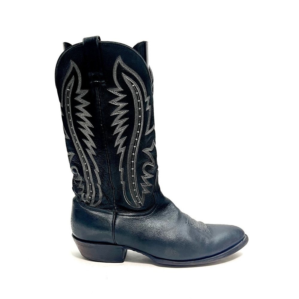 Vintage 1990s men’s super soft black leather western style mid calf cowboy boots